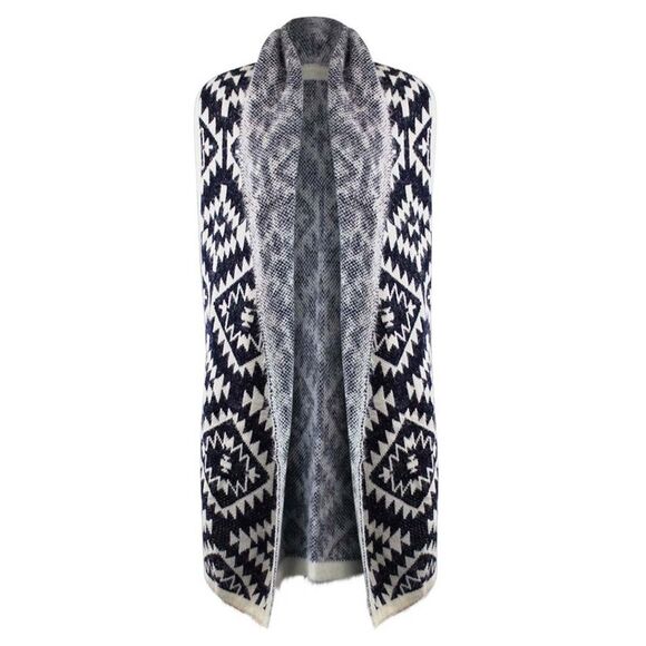 Knit Aztec Print Kimono Vest Cardigan - Picture 6 of 8